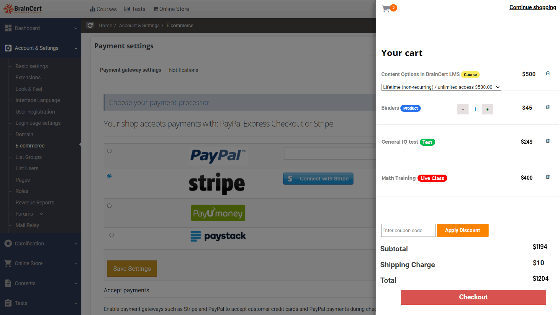 Unified Shopping Cart - BrainCert Unified Training Platform